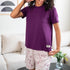 Women summer pajama set Purple Tee + Minimal floral vine shorts